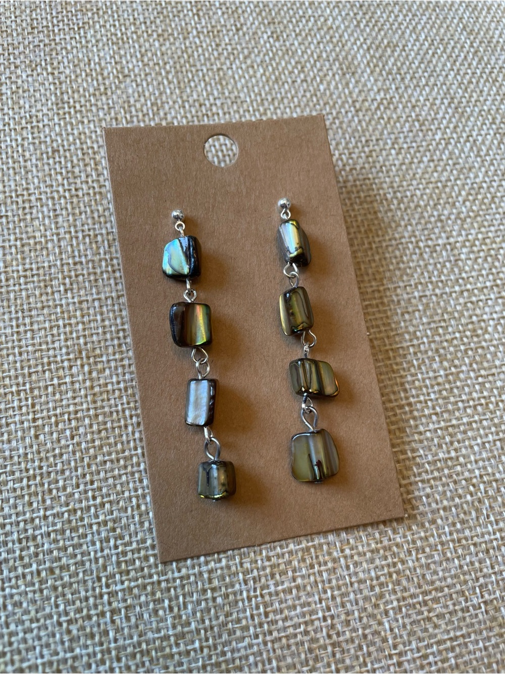 Irregular Glass Drop Abalone Shell Earrings - Picture 2 of 5